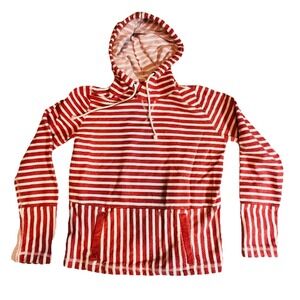 J Crew Red White Striped Terry Lightweight Hoodie Small Nautical Boating Preppy